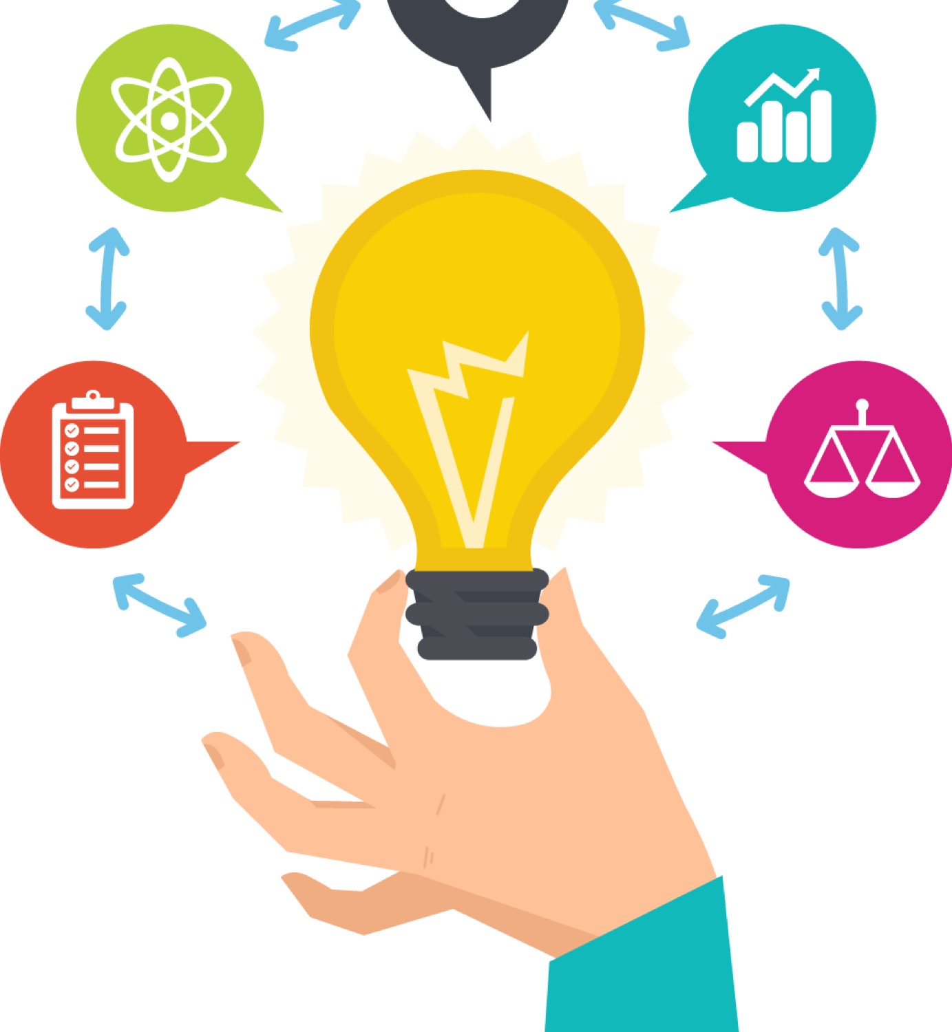Illustration of research method icons and a magnifying glass.